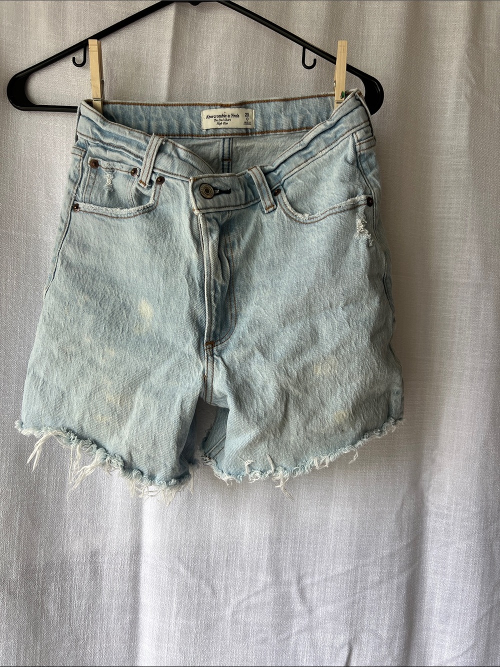 Abercrombie & Fitch Asymmetrical Light Blue Distressed Denim Cutoff Shorts